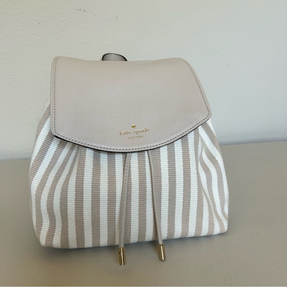 Kate Spade Mulberry Street Cream and Tan Striped Small Backpack - Picture 2 of 13
